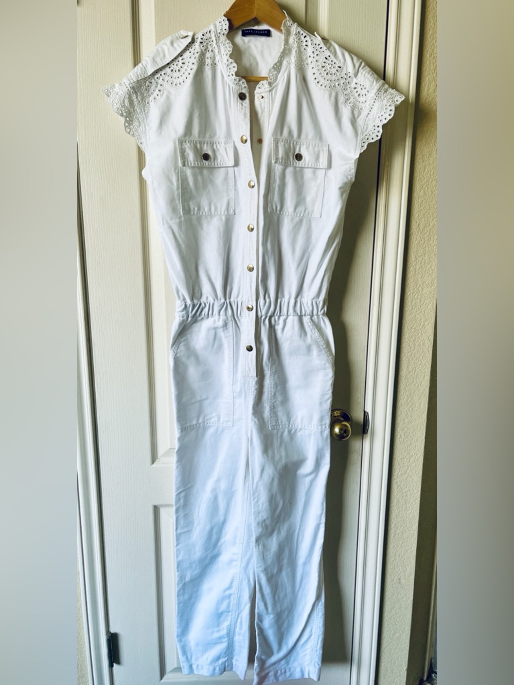 Tara Jarmon White Jumpsuit | Lace Detail | Gold Buttons | Size Small | NWOT - Picture 3 of 3
